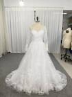 Elegant Wedding Dress V-neck Long Sleeve Tulle Applique A Line Bridal Gown Train
