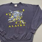Vintage Alaska Sweatshirt Mens XL Blue Tourist Map Animals Nature Crewneck 90s