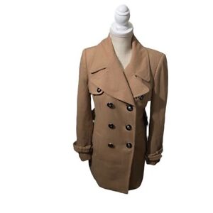The Limited Women Gold 3-Button Double-Breasted Wool Belted Trench Coat Sz Small