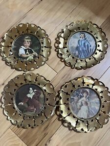 LOT OF 4 VINTAGE BRASS DECORATIVE PICTURES W/ BUTTERFLY DESIGN - ENGLAND
