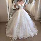 Elegant Off Shoulder Ball Wedding Dresses Lace Appliques Backless Bridal Gowns