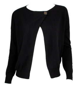 BRUNELLO CUCINELLI Black Cashmere Knit Suede Elbow Patch Cardigan Sweater S