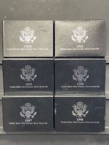 1993-1998-S U.S. Mint Premier SILVER Proof Sets With Box/COAs 6 Sets