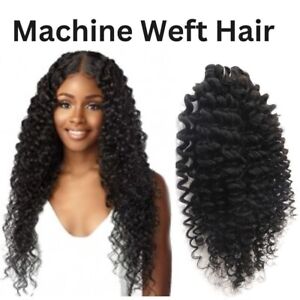 100% Remy Human Hair Weave Machine Weft Extension bundles Natural Black Curly 1P