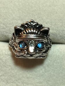 Sterling Silver Plated Chief King Kitten Kitty Cat Natural Blue Labradorite Ring
