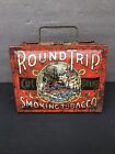 Vintage Round Trip Cut Plug Smoking Tobacco Cigarette Advertising Lunch Box Tin