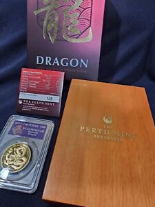 2021-P Australia 1 oz Gold Dragon Proof (w/Box/COA) PR70DCAM Mintage 188 Pop 41