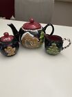 Vintage Laurie Gates Holiday Teapot Creamer and Sugar Bowl Set