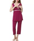 Womens Maternity Lace-Trim Nursing Pajama Set Stretch Purple - Kimi + Kai Small