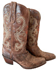 EUC Ferrini Distressed Crackle Cowboy Women’s Leather Boots Sz 6.5 Cognac Brown