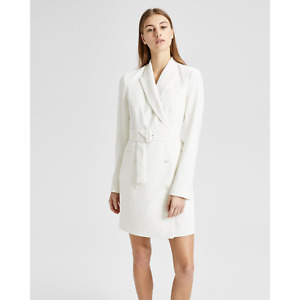 Theory Belted Admiral Crepe Blazer Dress Ivory Size 0 NWT