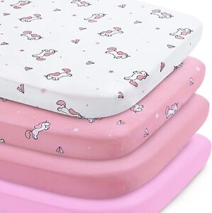 Bassinet Fitted Sheet Soft 4 Pack Stretchy Bassinet Sheets Pink for Baby Girls