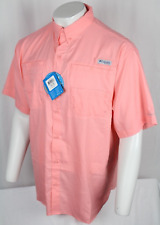 NEW Columbia Tamiami Short Sleeve PFG Sorbet Pink Salmon fish Shirt Mens XXL 2TG