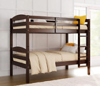 Kids Twin Over Twin Bunk Beds Brown Wood Convertible Childrens Bedroom Furniture