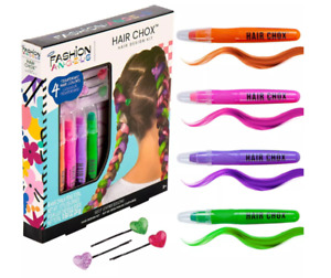 Fashion Angels Hair Chalk Chox Gift Set 4 CHALK PENS + 3 Hair Clips (Washes Out)