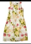 J Jill Linen Midi Dress Ivory Floral Size 14 P Lined Sleeveless Spring Summer