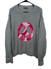 Wooden Ships Paola Buendia Camo Peace Sign Gray Sweater Womens SZ M/L
