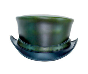 Leather Top Hat - Mud Green Color - Handmade with 100% Cowhide Leather