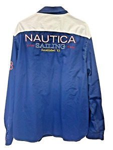 Vintage Nautica Shirt Button Down Sailing Long Sleeve Men's 3XLarge Blue & White