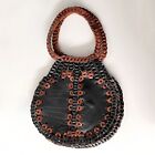 Vintage 60s 70s Hippie Boho Woven Chain Purse Genuine Leather Market Tote Bag