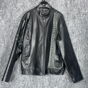 Whispering Smith Racing Jacket Men's LG Black Green Striped Moto Faux Leather