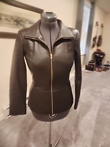 D&Co. Leather Jacket Women's Size S Dark Brown Lightweight Blazer Short Coat
