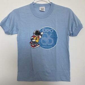 Vintage Youth Expo 86 Vancouver Canada Blue Spaceman T Shirt Size 14-16