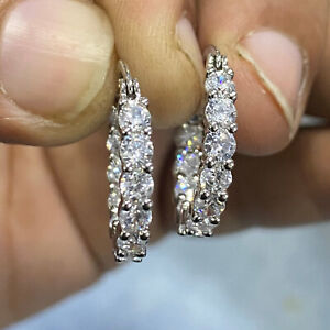 QVC Diamonique Sterling Inside-Out Design Hoop Earrings Pre-owned Jewelry