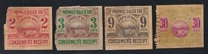 Four State of Ohio Prepaid Sales Tax Consumers Receipt Stamps
