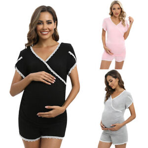 Women's Maternity Nursing Pajama Breastfeeding Sleepwear Short Sleeve Top Shorts