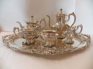 REED & BARTON FRANCIS 1ST STERLING SILVER TEA/COFFEE SET W/STERLING TRAY 6 PIECE