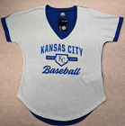 MAJESTIC Women's T-Shirt size M Gray/Blue V-Neck S/S Kansas City Baseball NWT