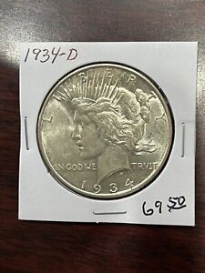1934-D Peace Silver Dollar    High Grade AU/BU