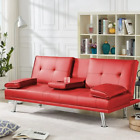Convertible Futon Sofa Bed Sleeper Sofa Adjustable Couch Living Room Red Leather