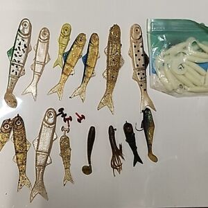 Assorted Lot Of 15 Fresh Water Soft Body Lures Plus A Bag Of Gary Yamato