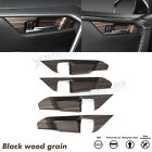 4X Black Wood Pattern Interior Door Handle Bowl Cover For Toyota RAV4 2019-2024