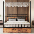 Canopy Bed Frame Queen with Wooden Headboard and Drawer, Queen Size Bed Frame wi