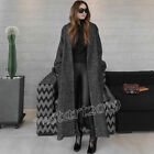 Womens Maxi Long Trench Coat Thick Loose Warm Lapel Wool Blend Overcoat Jacket