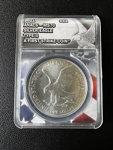 2021 ANACS MS70 PERFECT TYPE 2 SILVER EAGLE FIRST STRIKE $1 COIN!