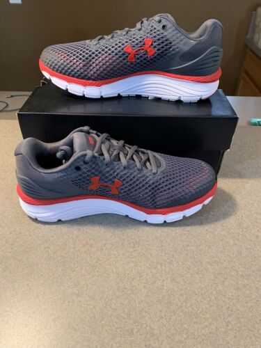 Under Armour Charged Intake 5 Men's Running Shoes Grey/Red Sz 7 NWB Retail $100