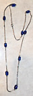 Vintage Blue Gold Flecked Stone Ceramic Silvertone Chain Strand Necklace Unsign