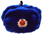 Authentic Russian Ushanka Blue Military Hat w/ Soviet Red Army Badge