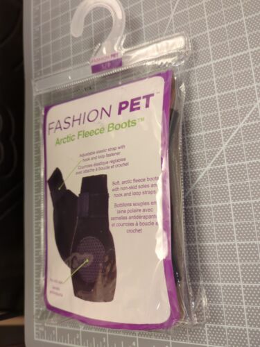 Fashion Pet Arctic Fleece Boots Soft Black Non-Skid Adjustable Strap Small/Petit