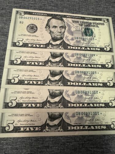 New Listing5 2021 $5 Consecutive Uncirculated Star Notes !!