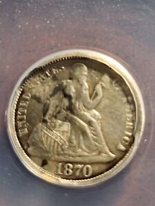 1870 S Seated Liberty Silver Dime, ANACS EF 40 details, ex jewelry   inv07  g38r