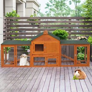 Wooden Rabbit Hutch Indoor Bunny Hutch Cage Small Animal Pet House Run Outdoor