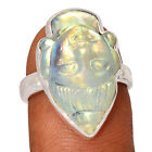 Natural Carved Face Buddha - Moonstone 925 Silver Ring Jewelry s.7 CR28910