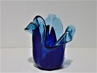 White Cristal Cobalt And Clear Tulip Vase Made In Italy Modern Art Glass