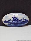 Blue Delft Holland Pottery Oval Windmill Small Pin Brooch Signed Scenic Art Vtg