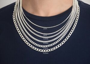 925 Italian Sterling Silver Miami Cuban Link Chain Necklace Unisex Curb Link